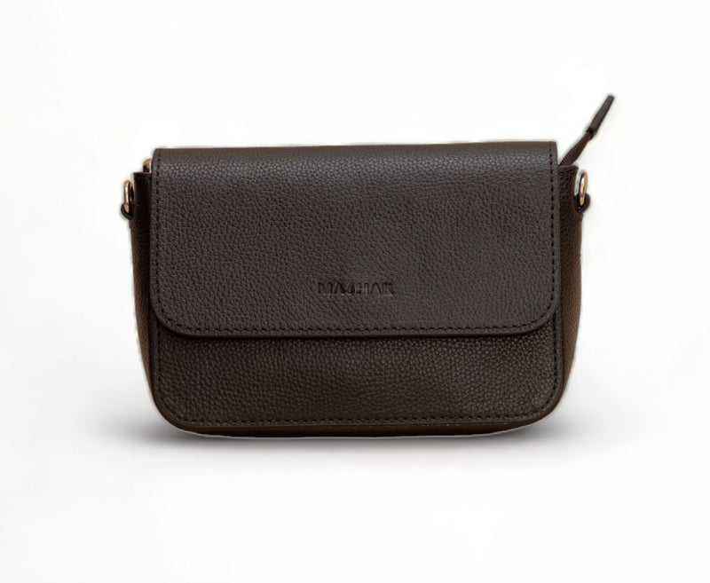 Eva : Pebbled Leather Crossbody Bag (Brown)