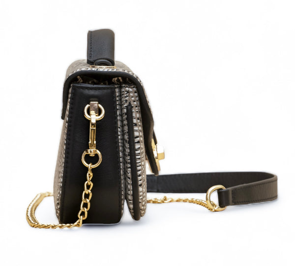 Terra: Italian Leather Cross Body Bag (Black and White)