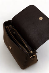 Eva : Pebbled Leather Crossbody Bag (Brown)