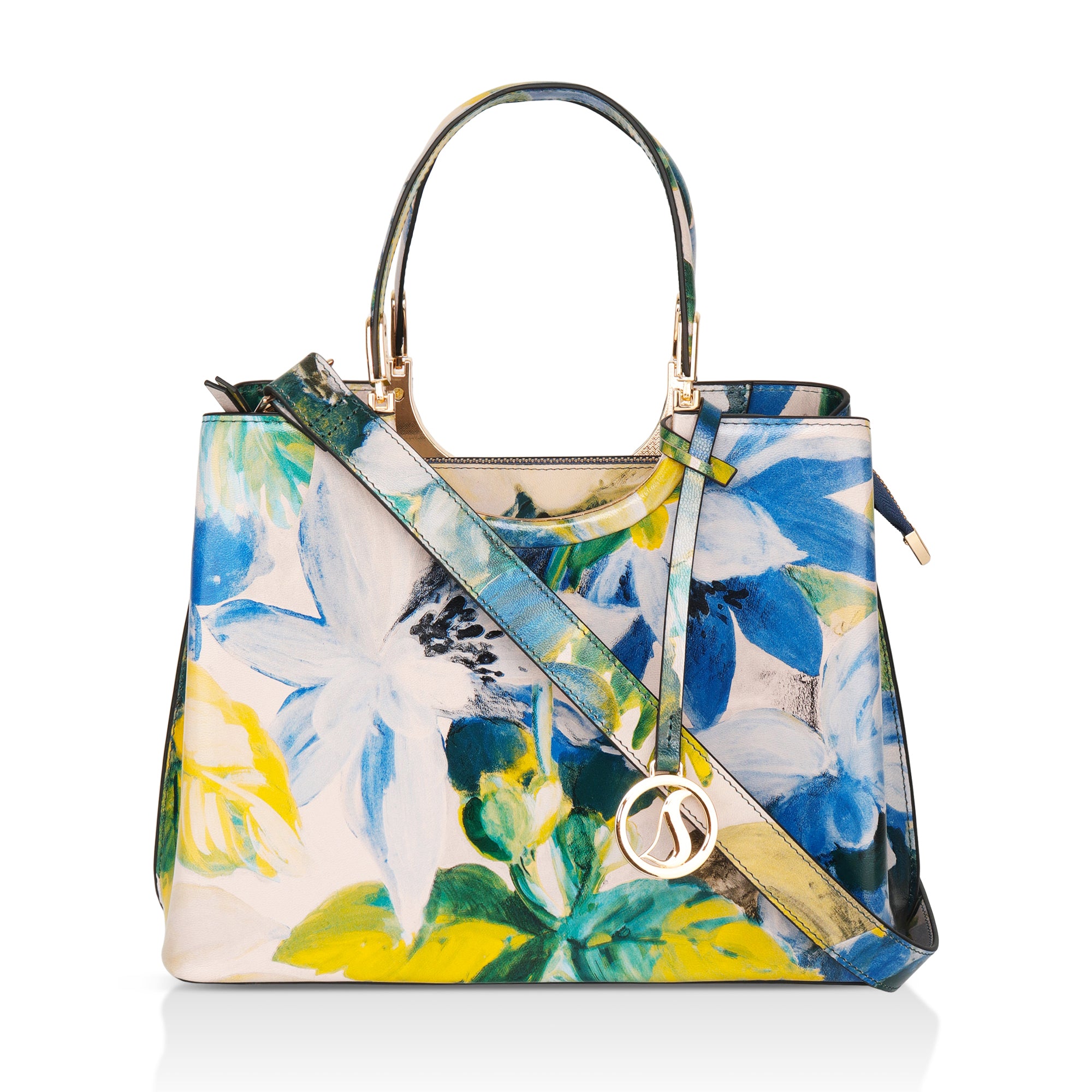 Iris : Italian Leather Floral Handbag (Teal)