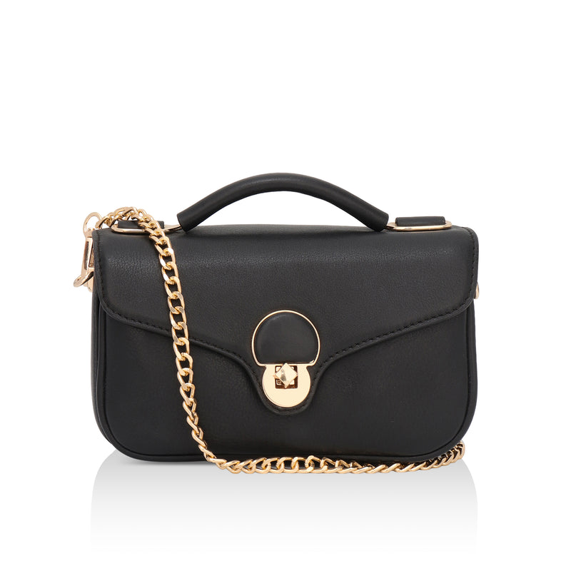 Terra: Pebbled Leather Cross Body Bag (Black)