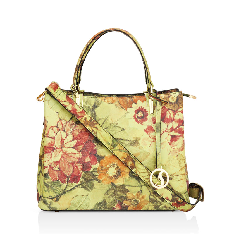 Aurelia : Italian Leather Floral Handbag (Green)