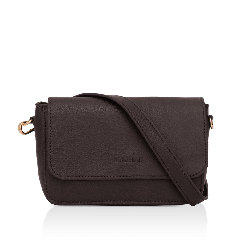 Eva : Pebbled Leather Crossbody Bag (Brown)