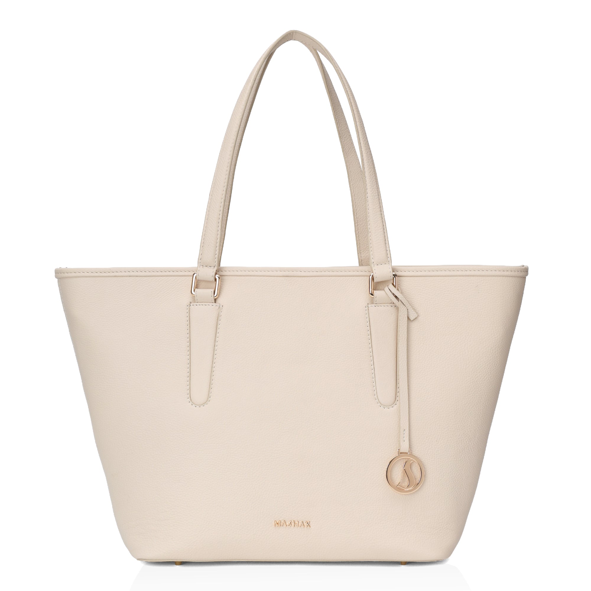 Pinnacle: Pebbled Leather Laptop Tote Bag (Cream)