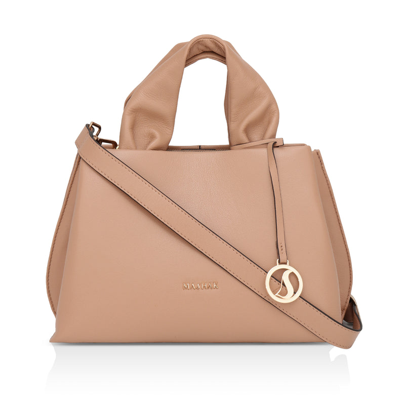 Mia : Napa Leather Handbag (Nude)