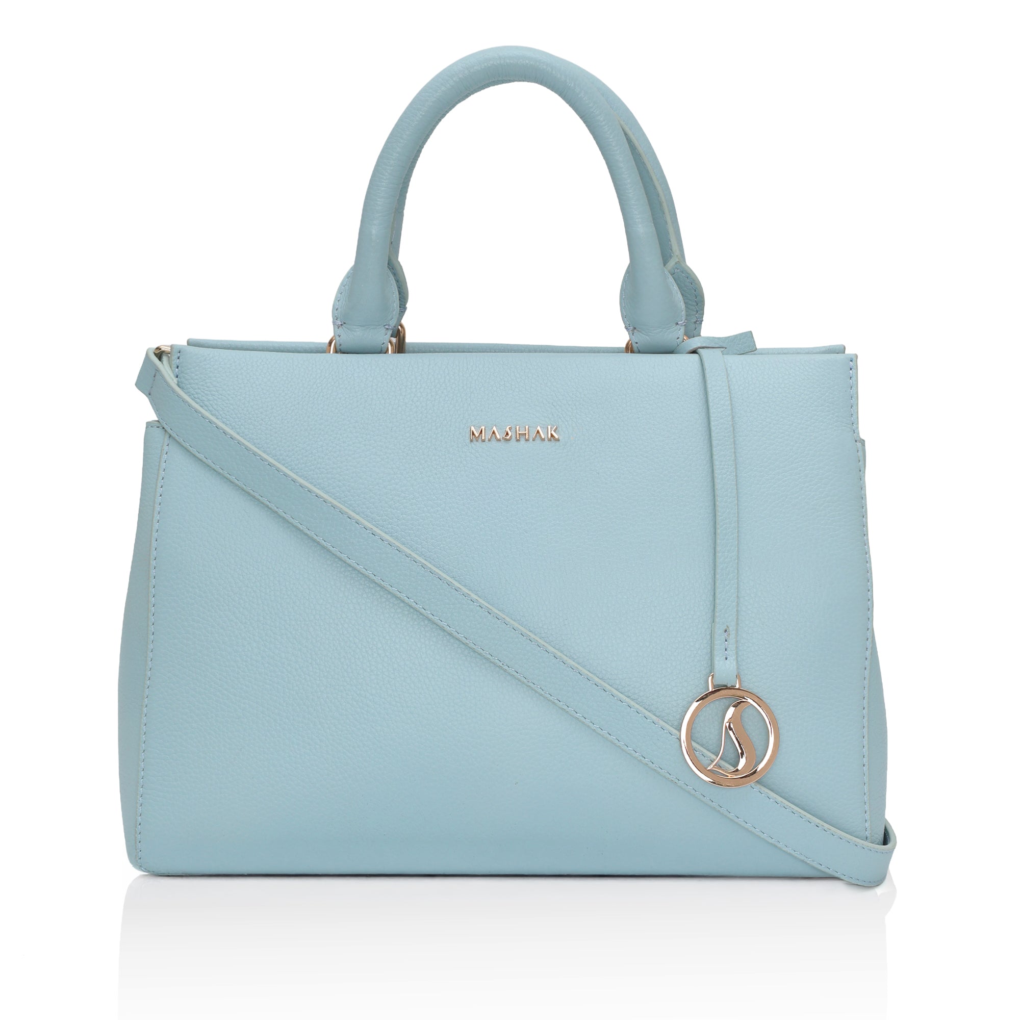 Imperio: Full Grain Pebbled Leather Handbag (Sky Blue)