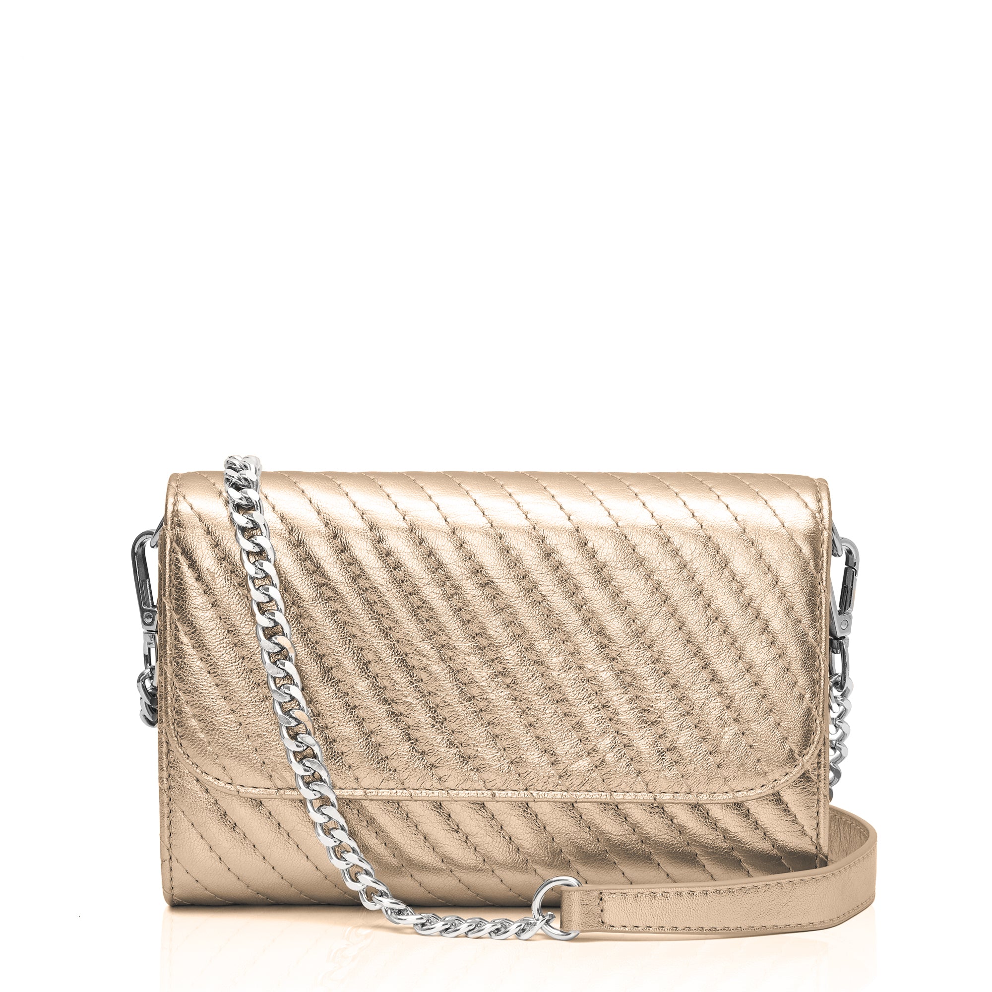 Elara: Metallic Leather Crossbody Bag (Gold)