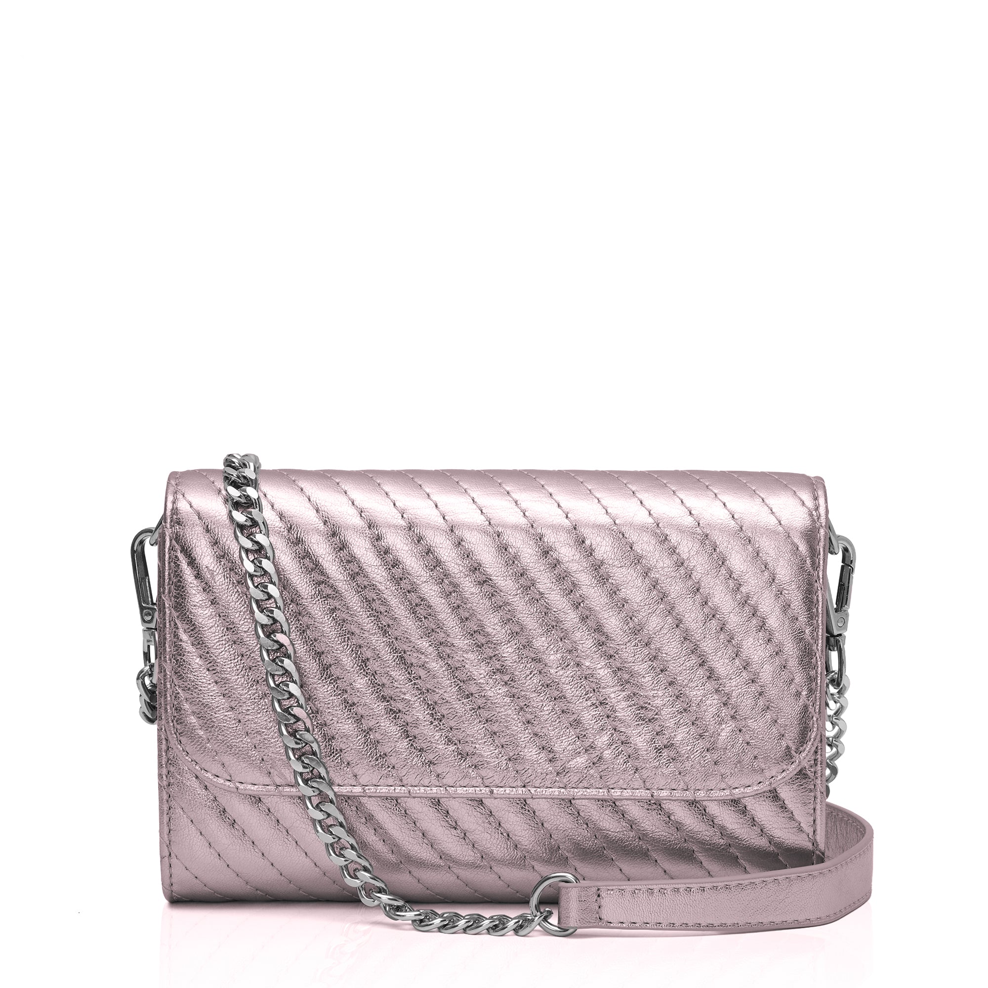 Elara: Metallic Leather Crossbody Bag (Blush Pink)