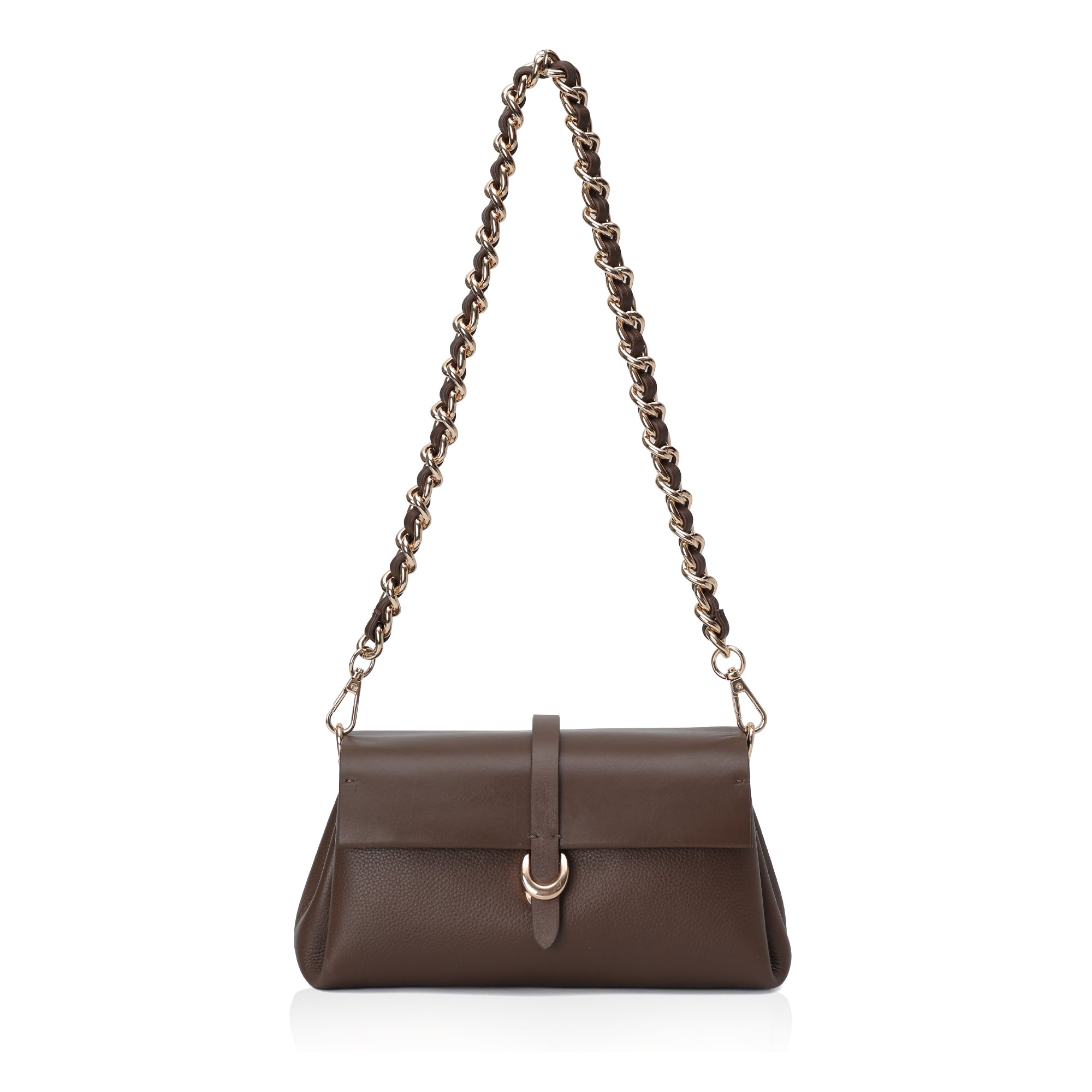 Aster : Pebbled Leather Shoulder Crossbody Bag (Brown)
