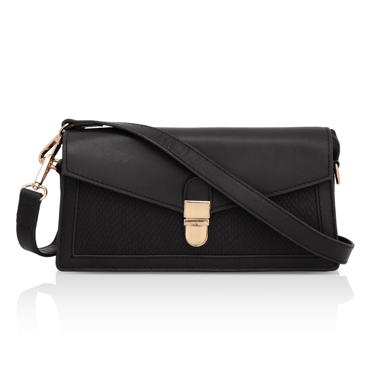 Vogue: Embossed Leather Shoulder Bag (Black)
