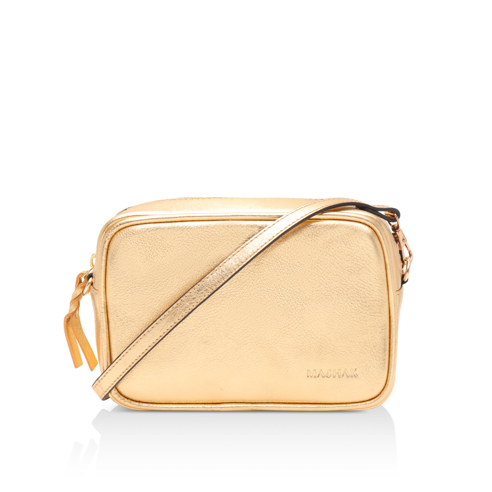 Lumina: Metallic Leather Crossbody Bag (Light Gold)