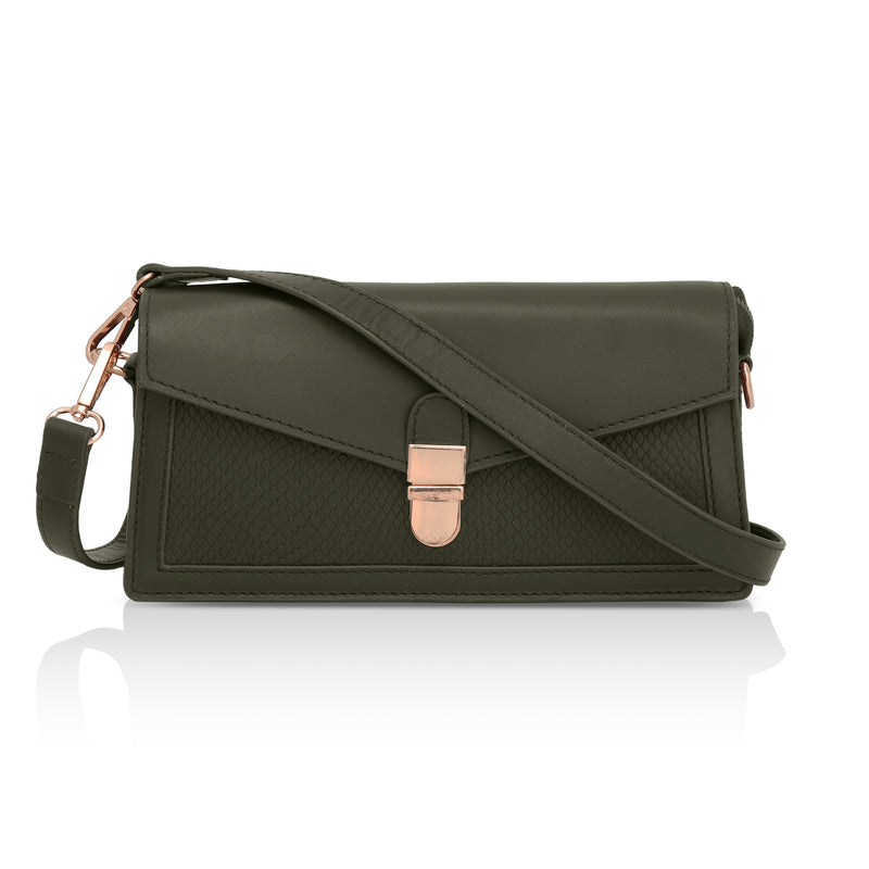 Vogue: Embossed Leather Shoulder Bag (Olive)