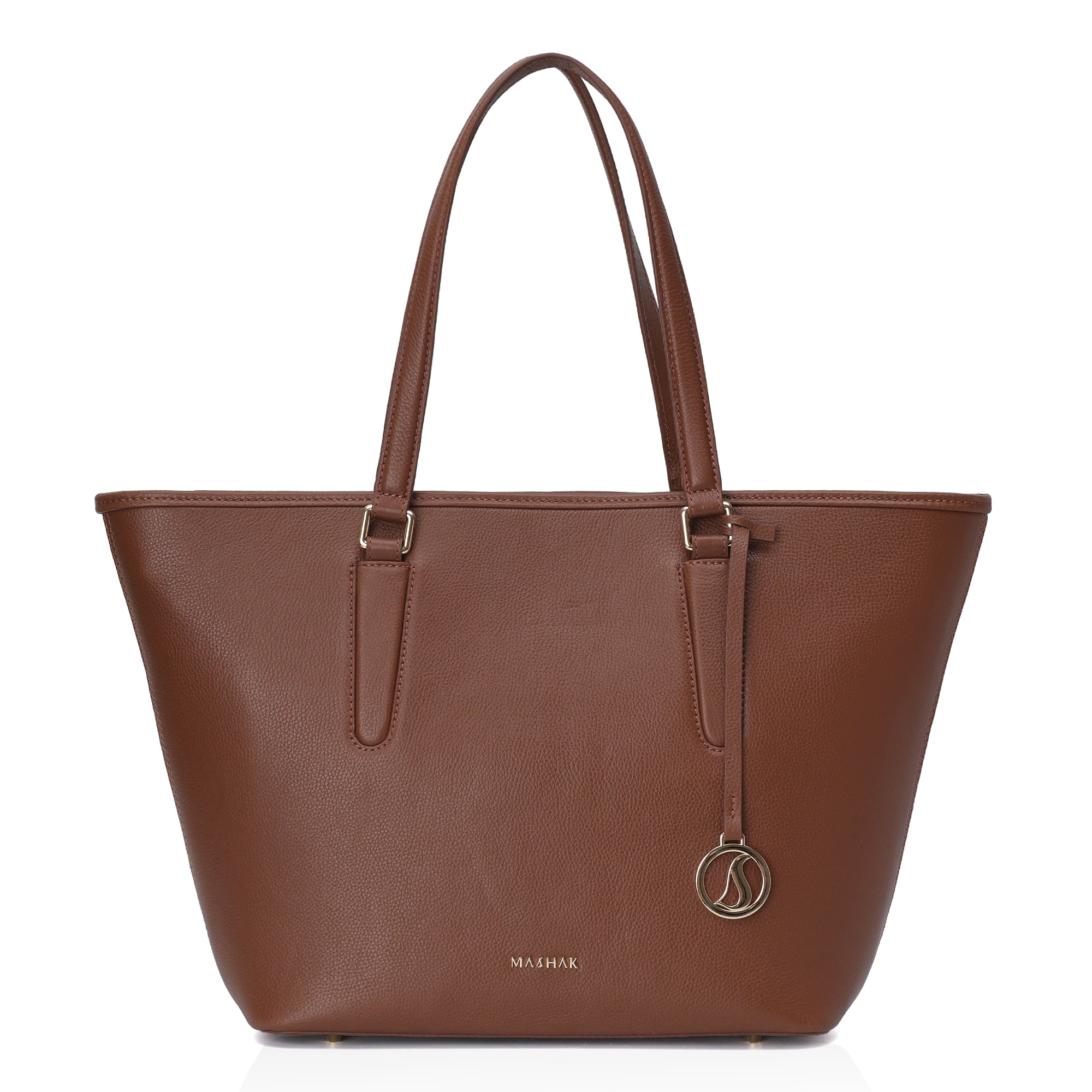 Pinnacle: Pebbled Leather Laptop Tote Bag (Tan)