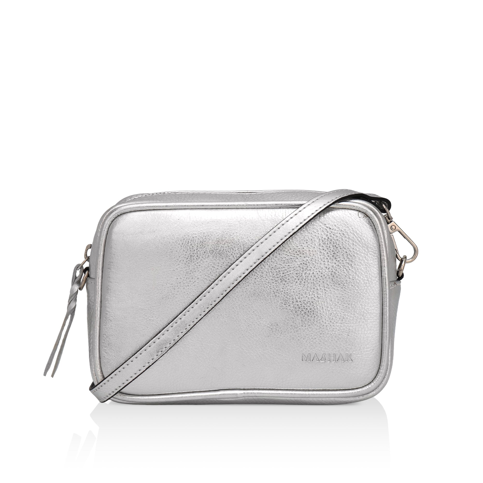 Lumina: Metallic Leather Crossbody Bag (Silver)