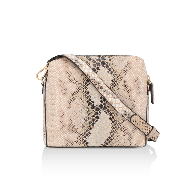 Savannah: Italian Leather Crossbody Bag (Beige)