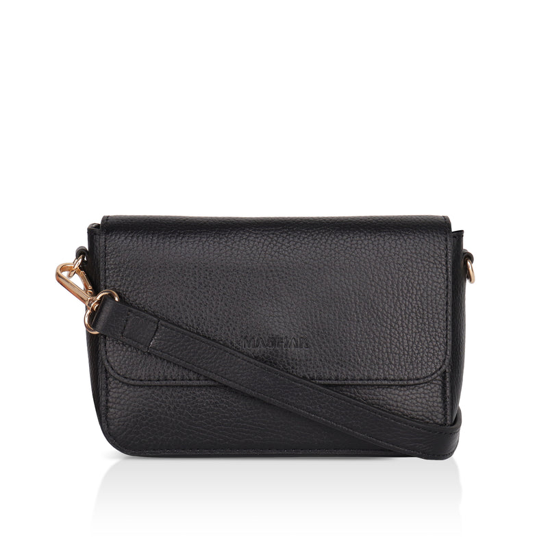 Eva : Pebbled Leather Crossbody Bag (Black)