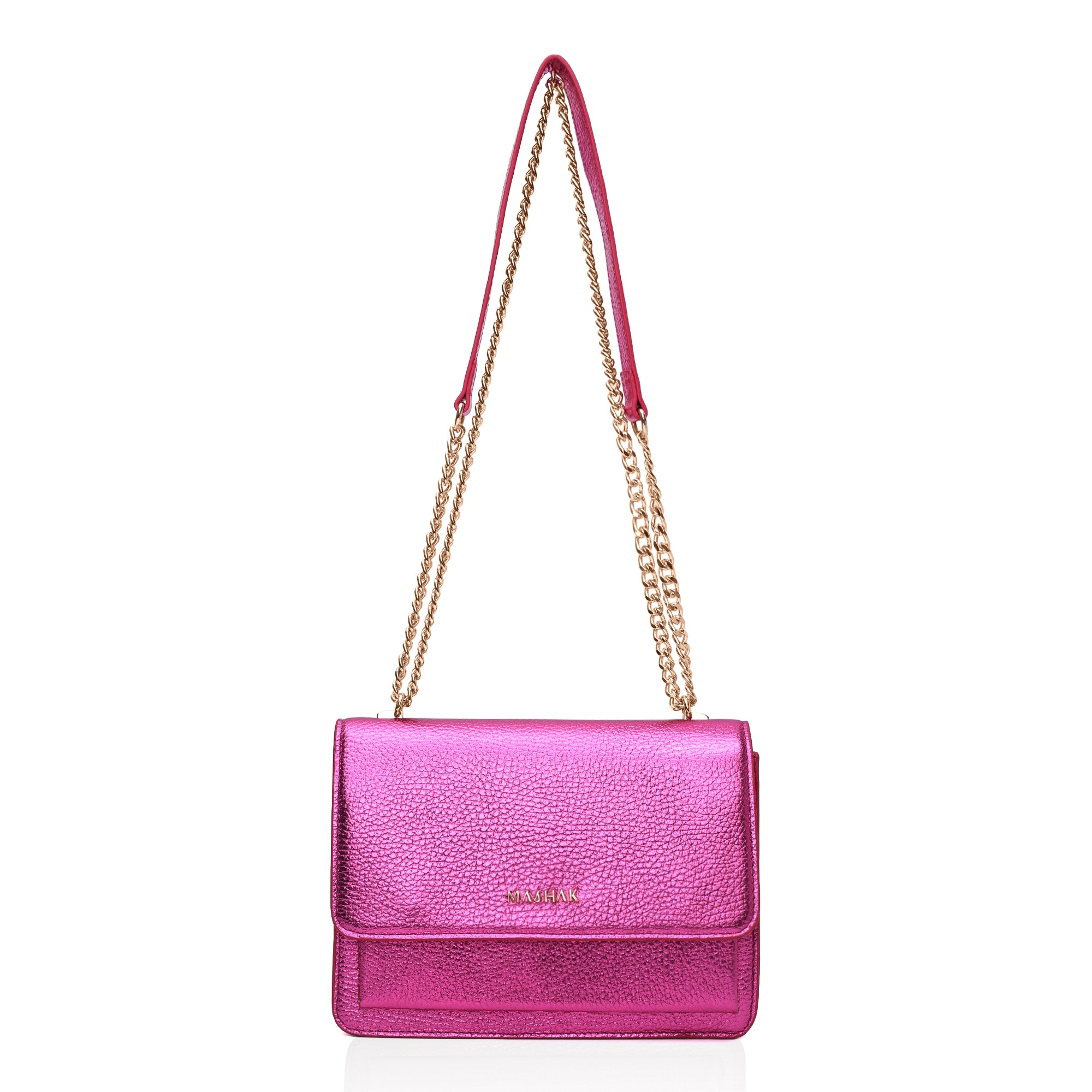 Lustra: Metallic Leather Shoulder Bag (Fuchsia Pink)