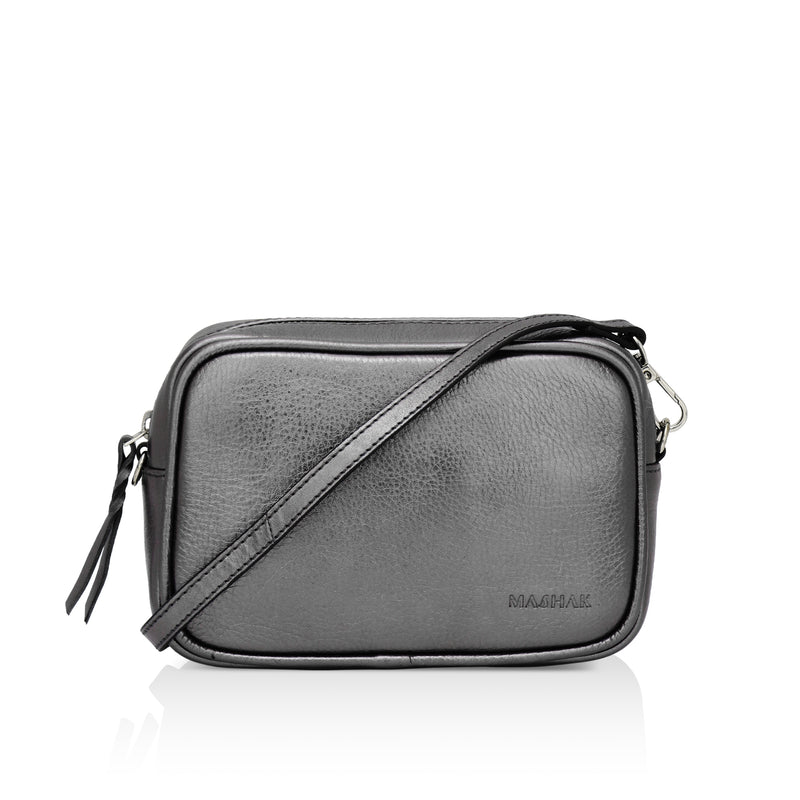 Lumina: Metallic Leather Crossbody Bag (Grey)