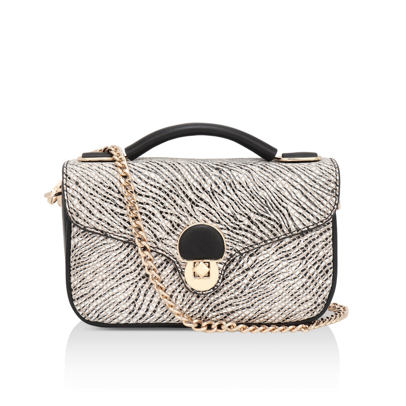 Terra: Italian Leather Cross Body Bag (Black and White)