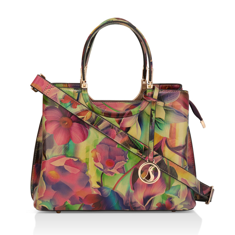 Iris : Italian Leather Floral Handbag (Multicolour)