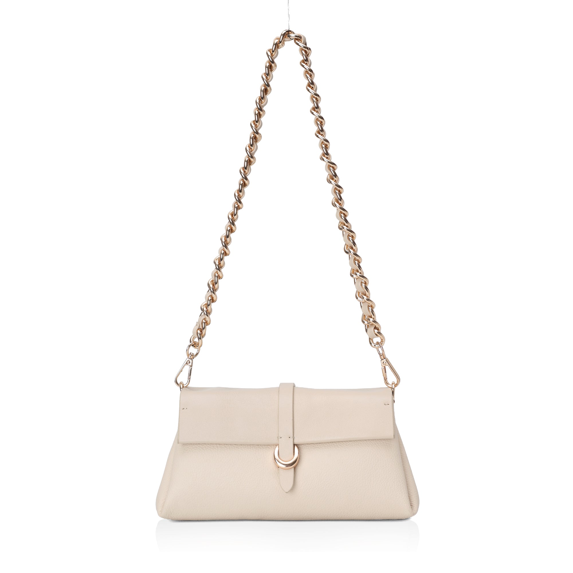 Aster : Pebbled Leather Shoulder Crossbody Bag (Cream)