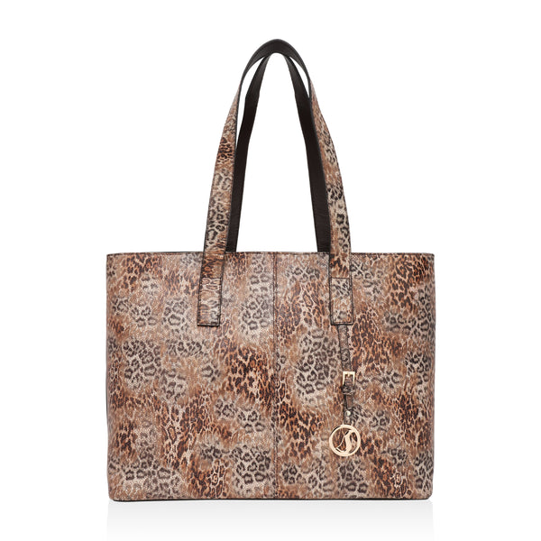 Wild Allure: Italian Leather Tote Bag (Brown)