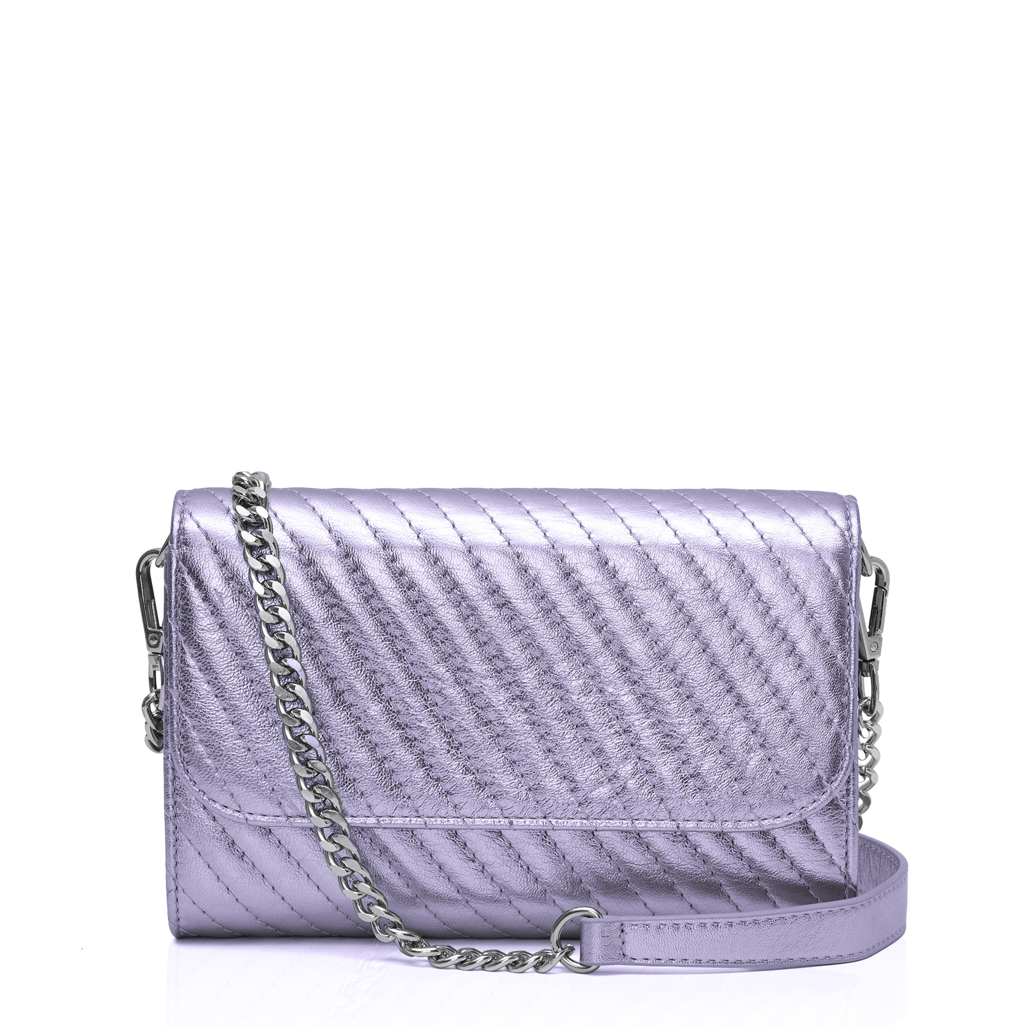 Elara: Metallic Leather Crossbody Bag (Lavender)
