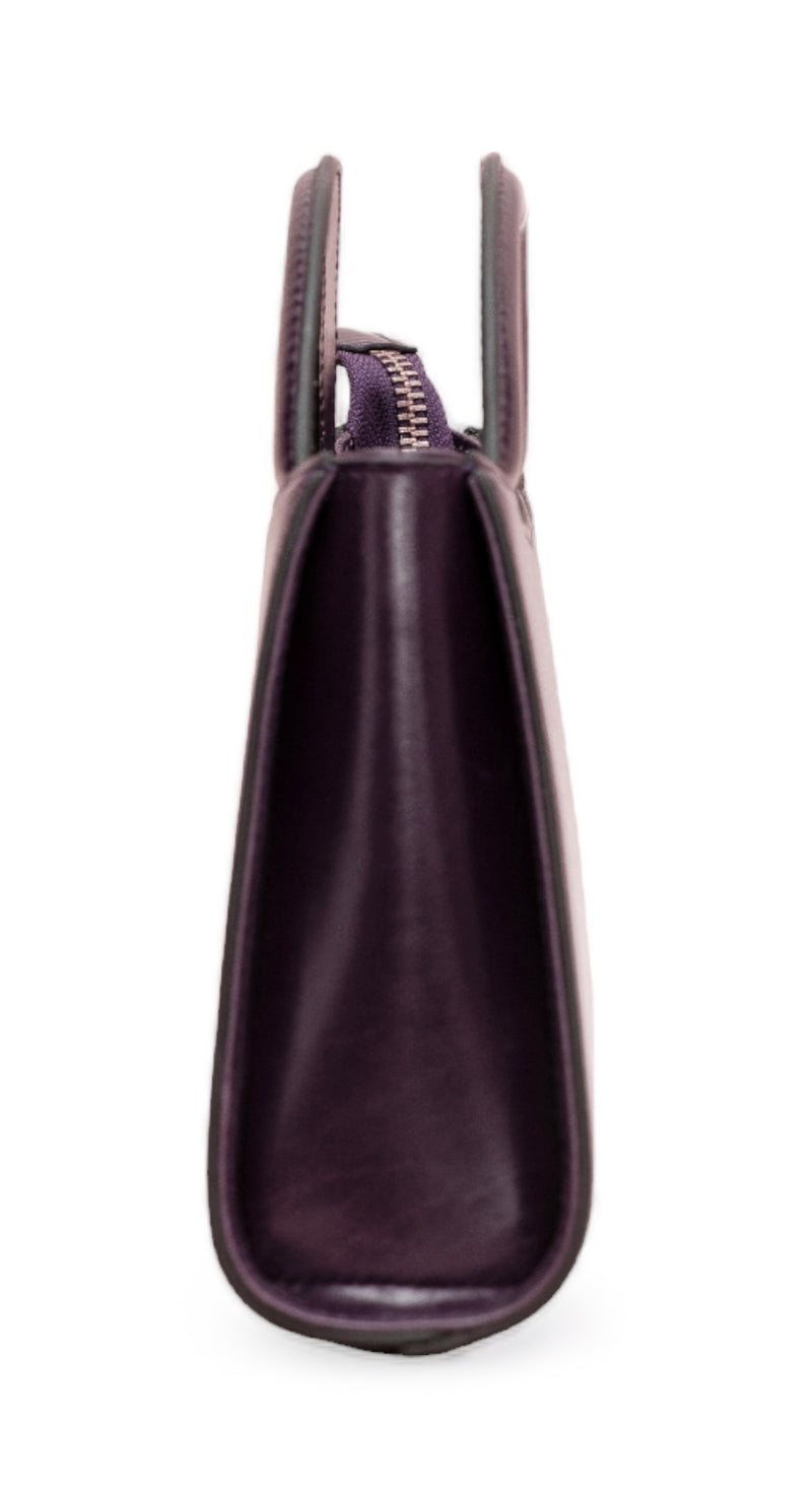 Svelte: Glass Finish Leather Clutch and Crossbody Bag (Purple)