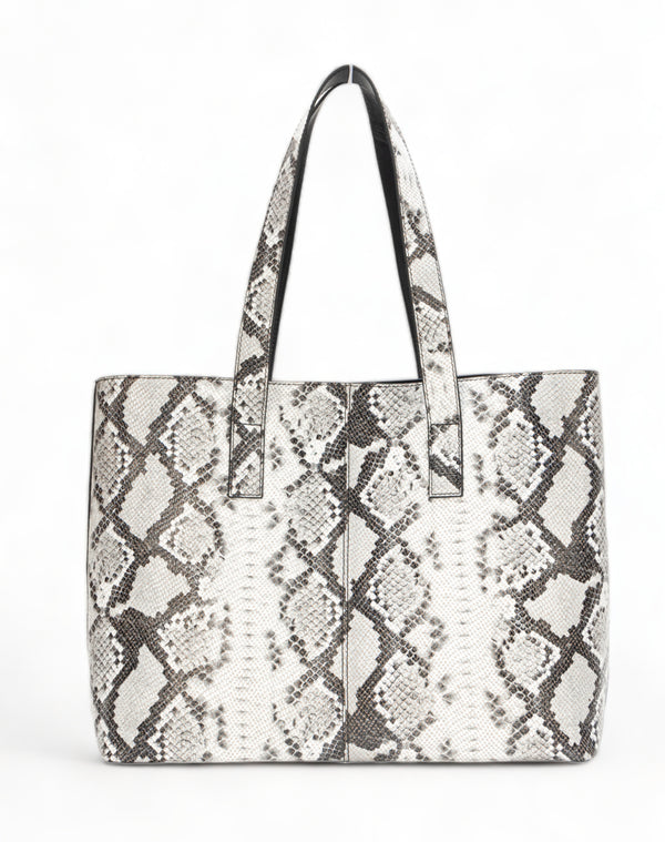 Wild Allure: Italian Leather Tote Bag (Black and White)