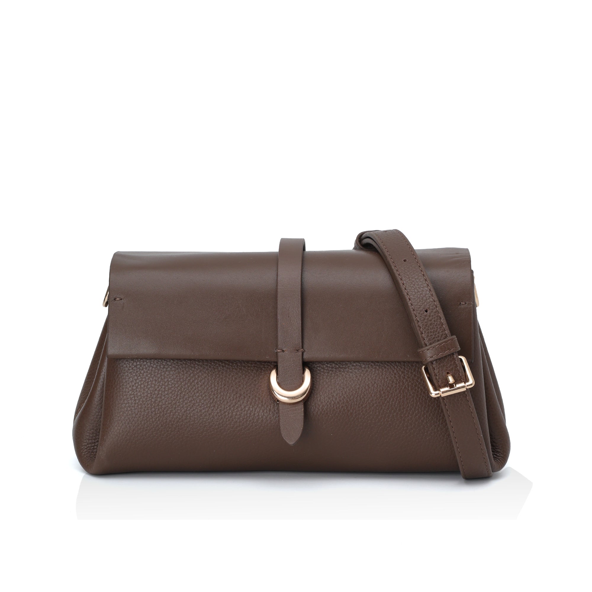 Aster : Pebbled Leather Shoulder Crossbody Bag (Brown)