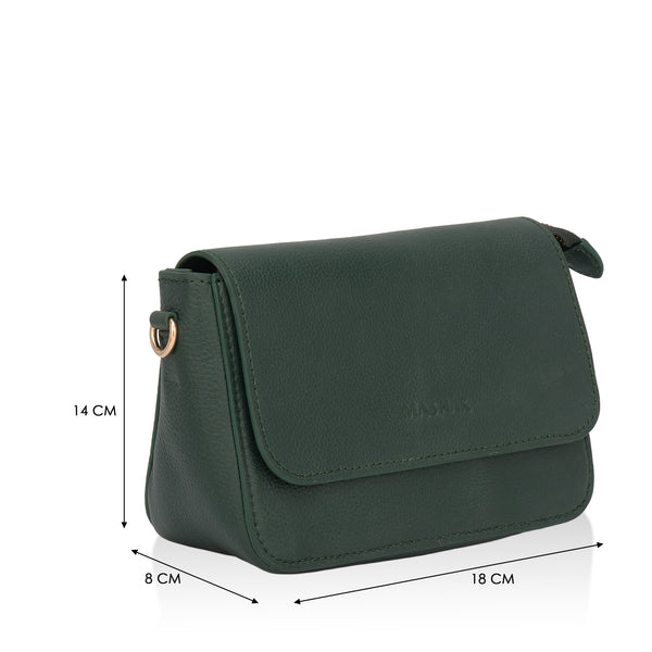 Eva : Pebbled Leather Crossbody Bag (Forest Green)