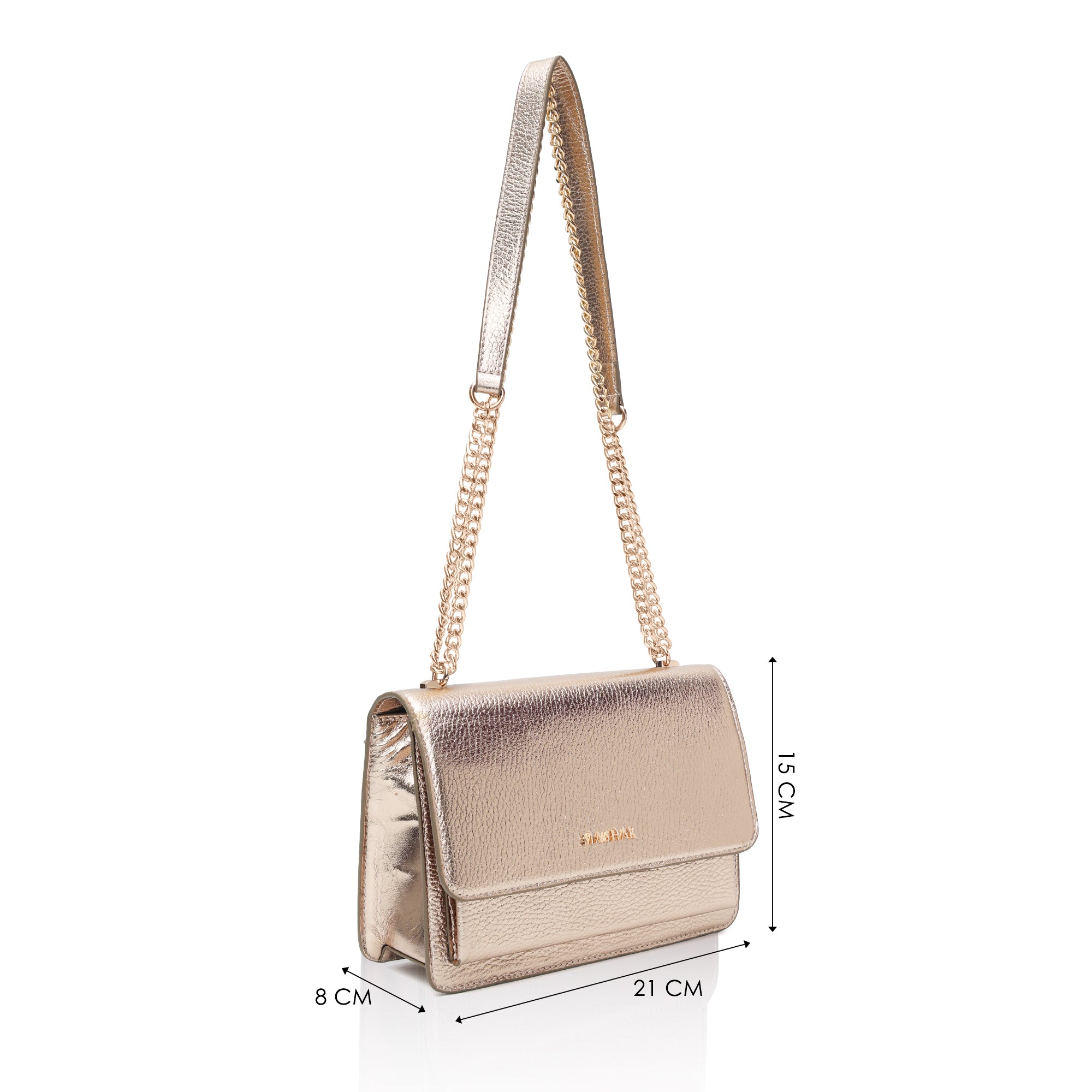 Lustra: Metallic Leather Shoulder Bag (Champagne Gold)