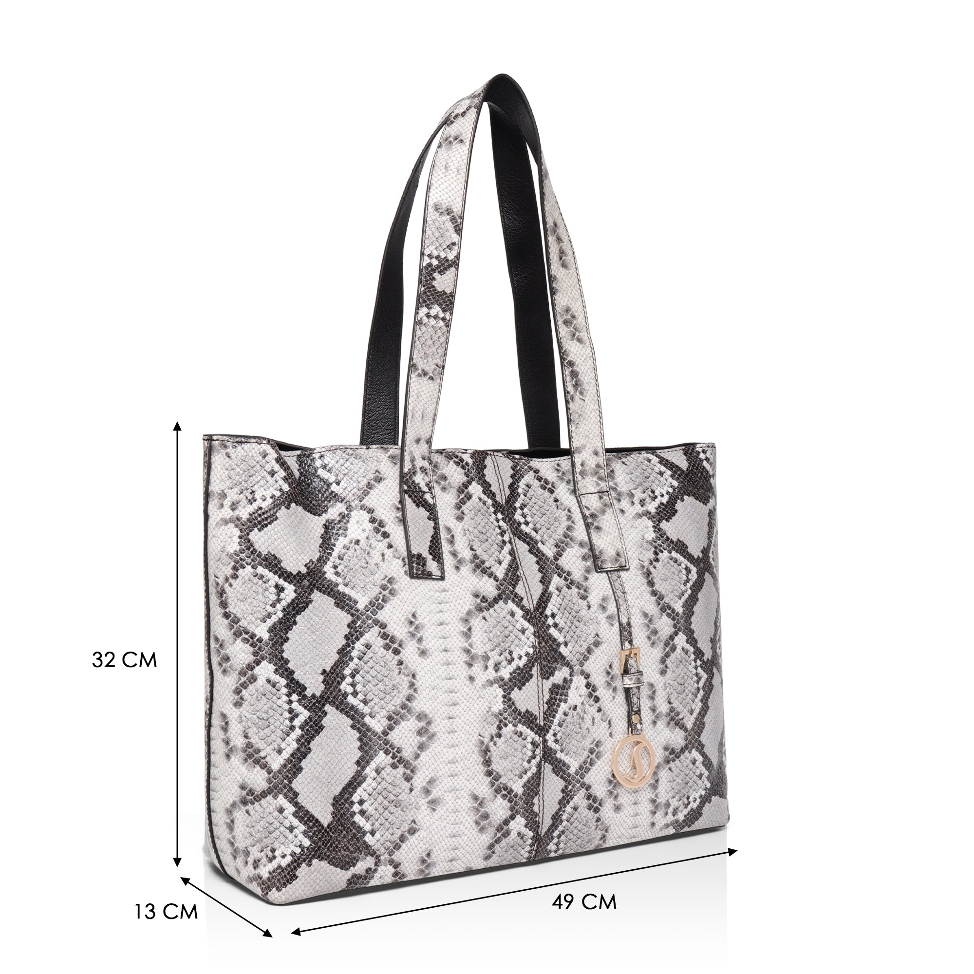Wild Allure: Italian Leather Tote Bag (Black and White)