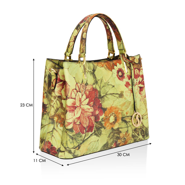 Aurelia : Italian Leather Floral Handbag (Green)