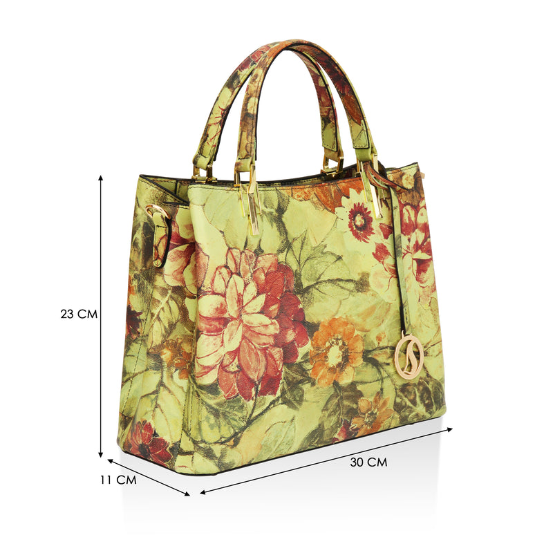 Aurelia : Italian Leather Floral Handbag (Green)