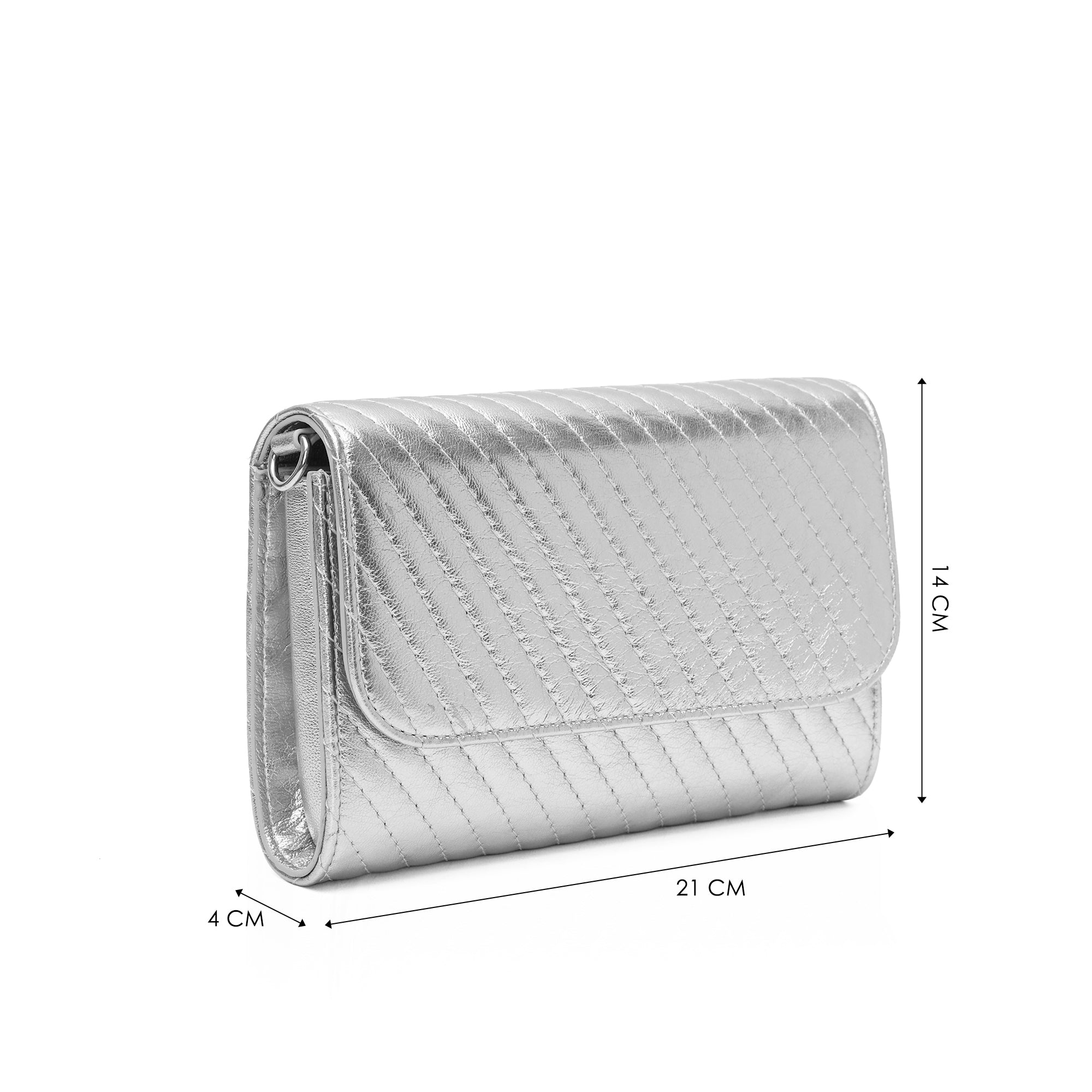 Elara: Metallic Leather Crossbody Bag (Silver)