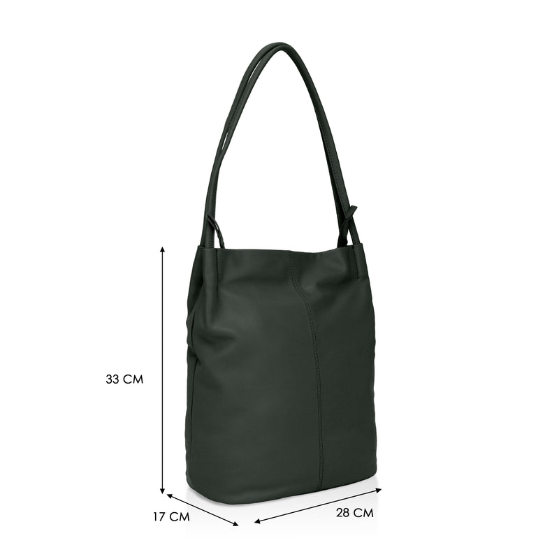 Boho: Soft Napa Leather Tote Bag (Dark Green)