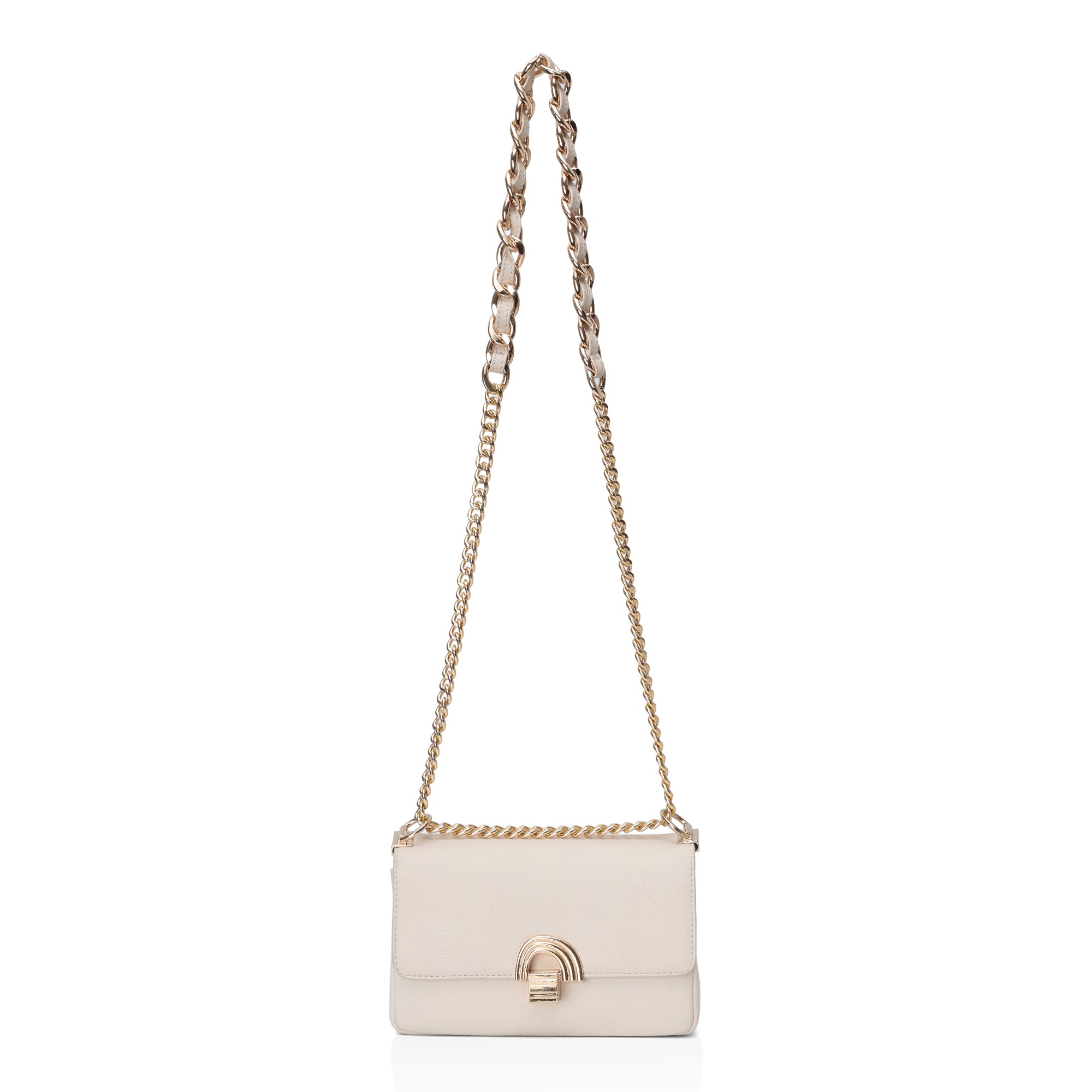 Velora : Pebbled Leather Shoulder Crossbody Bag (Cream)
