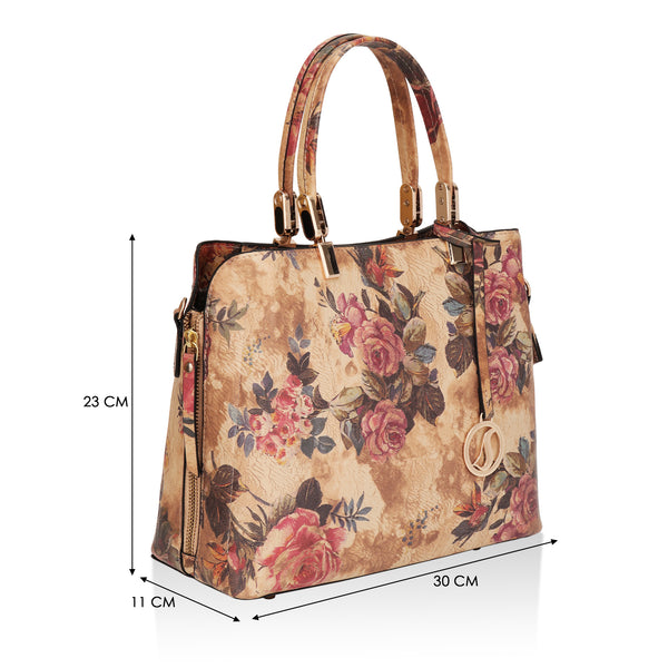Florette : Italian Leather Floral Handbag (Beige)