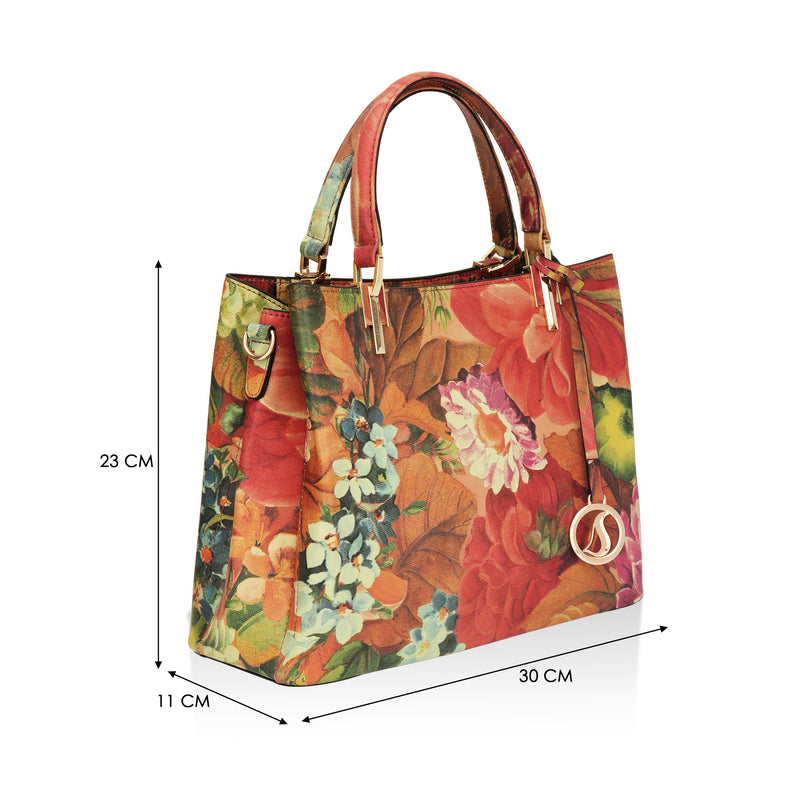Aurelia : Italian Leather Floral Handbag (Red)
