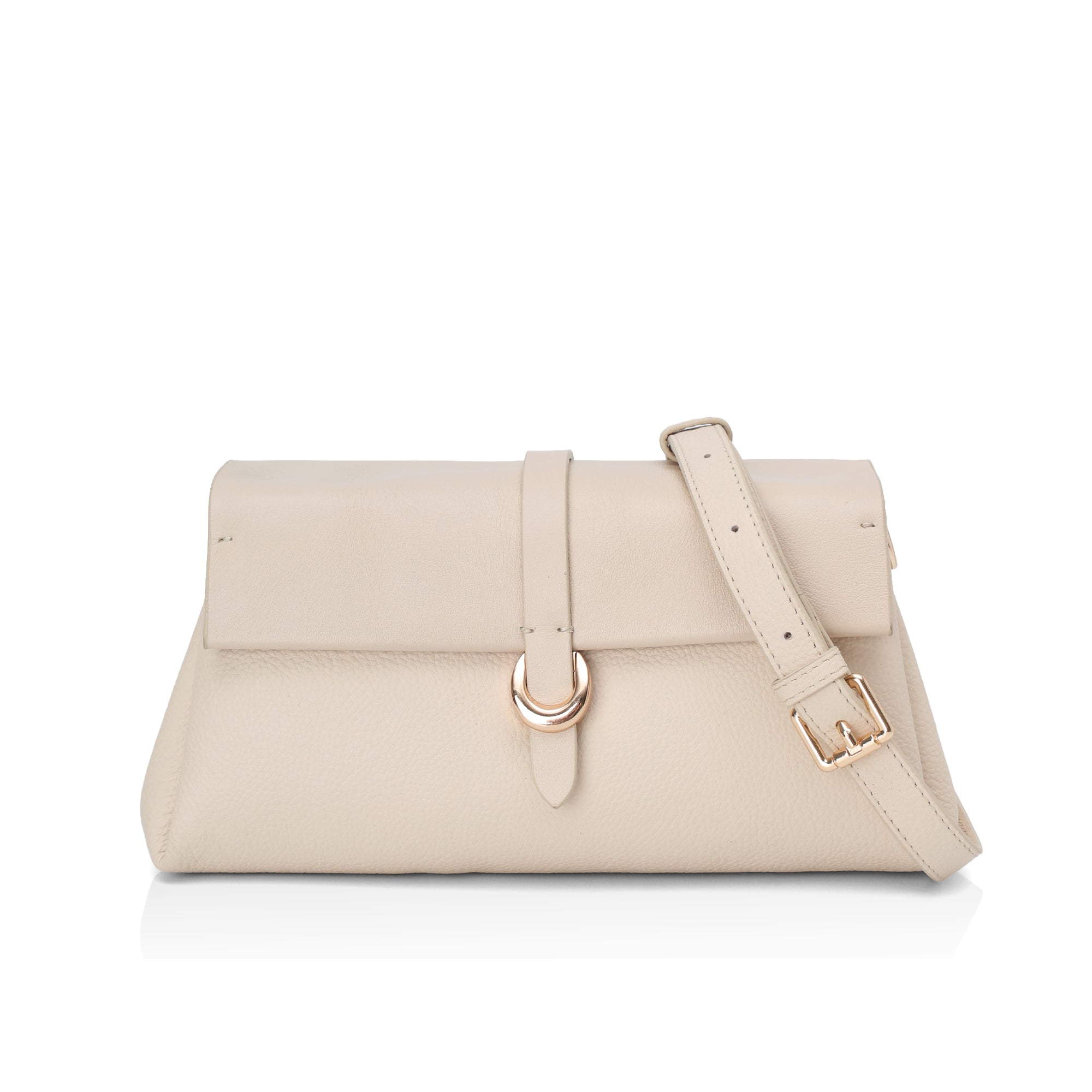 Aster : Pebbled Leather Shoulder Crossbody Bag (Cream)