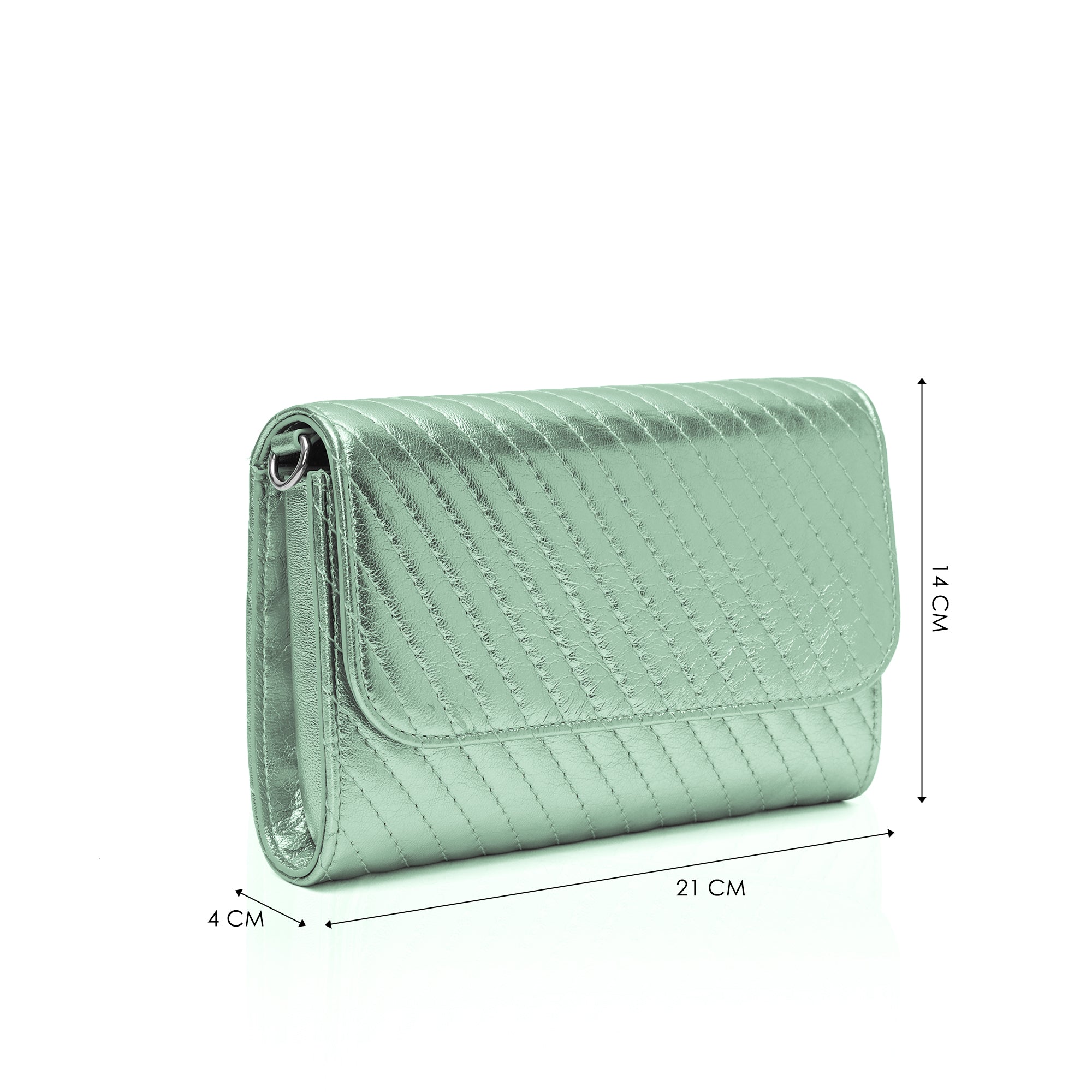 Elara: Metallic Leather Crossbody Bag (Mint Green)