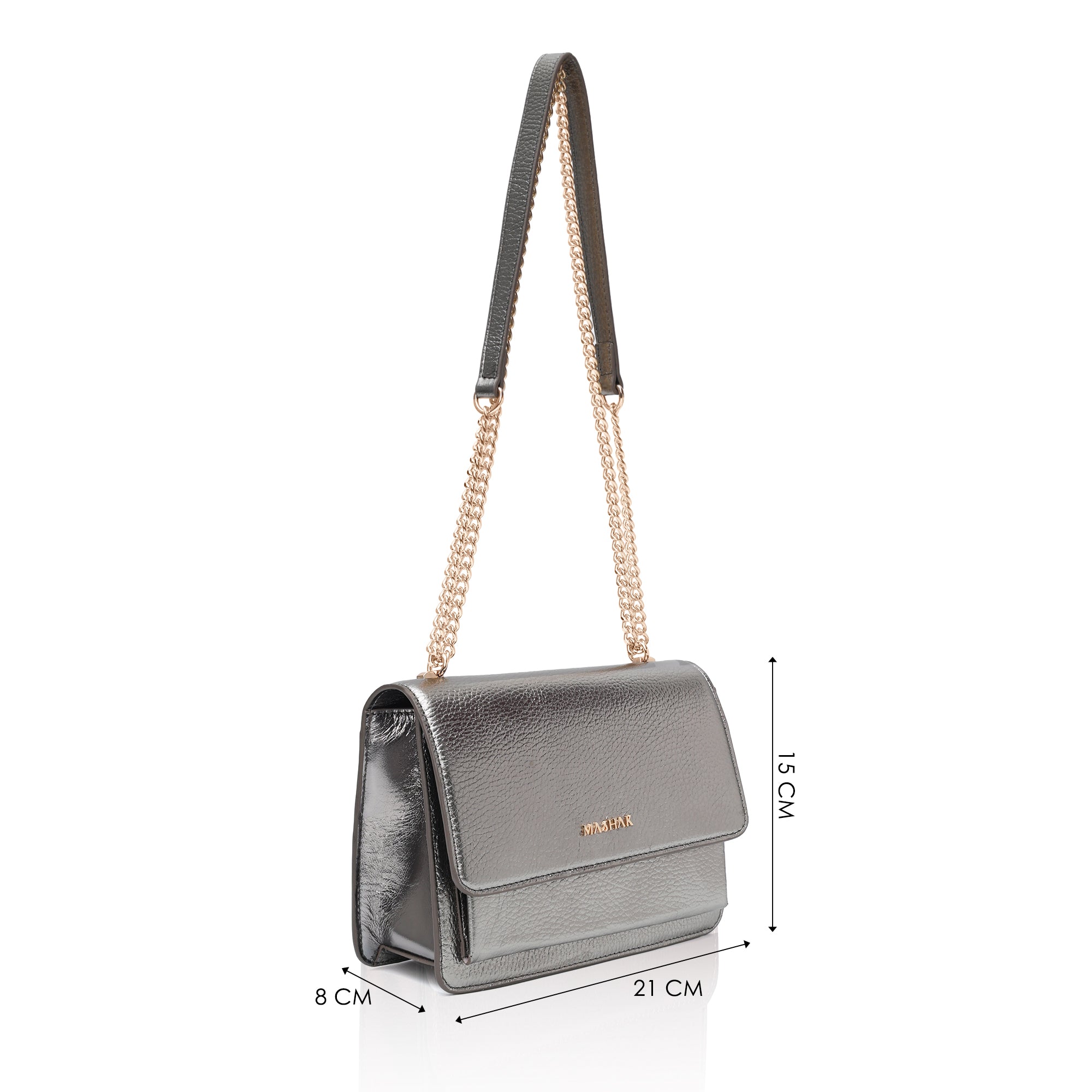 Lustra: Metallic Leather Shoulder Bag (Silver)