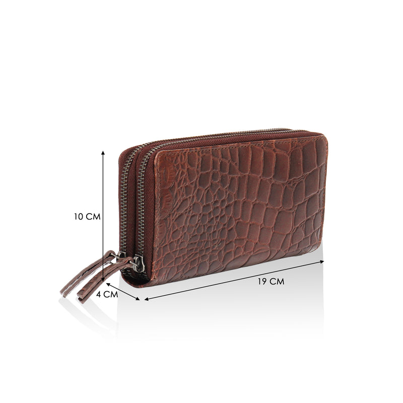 Panache: Double Zip Womens’ Wallets (Brown) - Main Image
