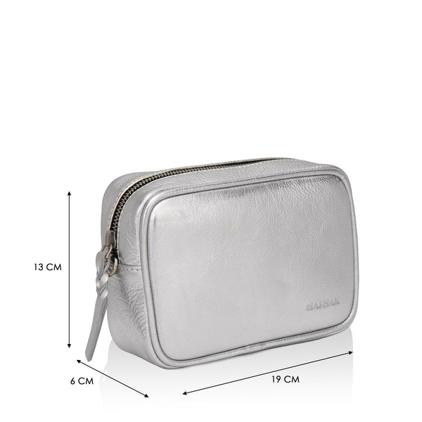 Lumina: Metallic Leather Crossbody Bag (Silver)