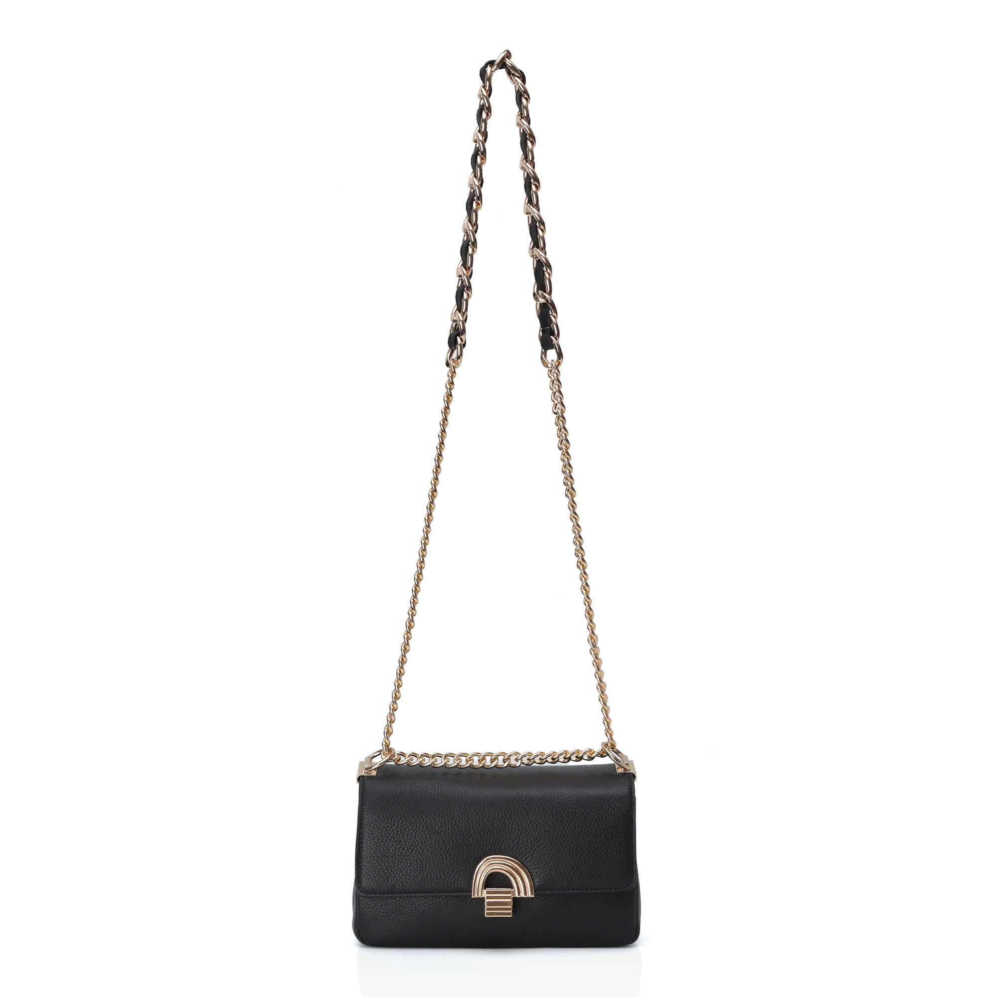 Velora : Pebbled Leather Shoulder Crossbody Bag (Black)