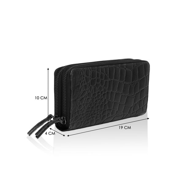 Panache: Double Zip Womens’ Wallets (Black)