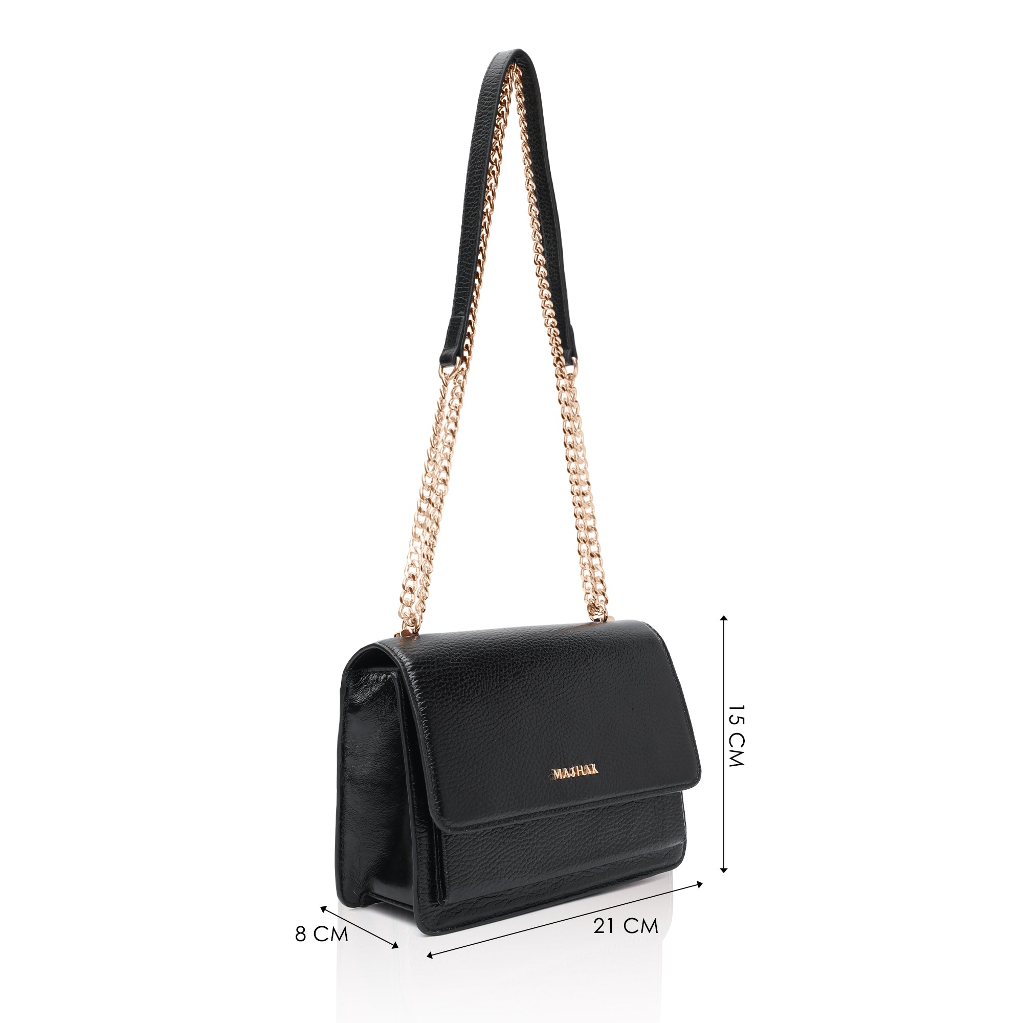 Lustra: Metallic Leather Shoulder Bag (Black)