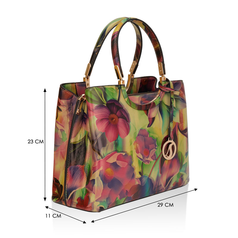 Iris : Italian Leather Floral Handbag (Multicolour)