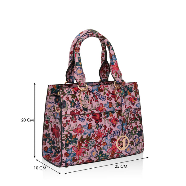 Vintage Garden : Italian Floral Leather Satchel Bag (Pink)
